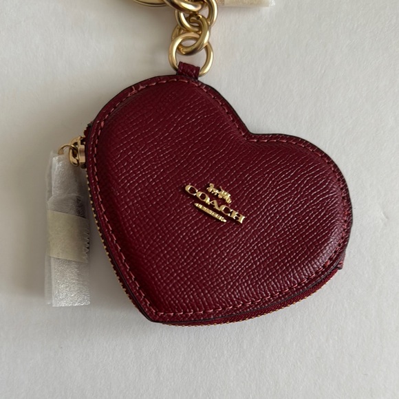 Coach CP368 Dark Ruby Leather Heart Coin Pouch Bag Charm Keychain NWT - Picture 3 of 13